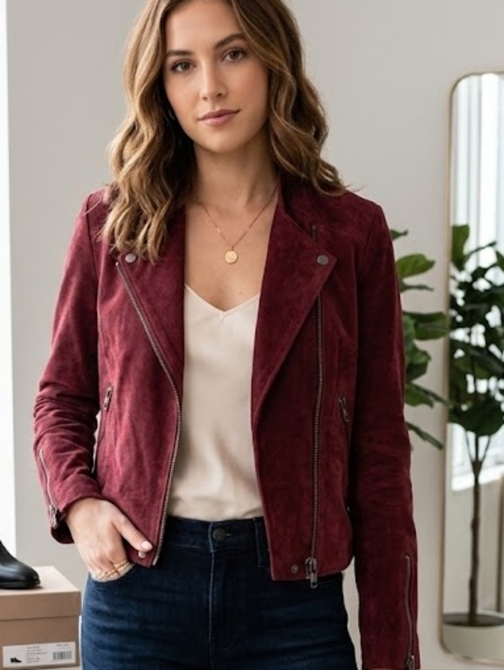 BLANKNYC No Limit Suede Leather Moto Motorcycle Jacket Red Wine S